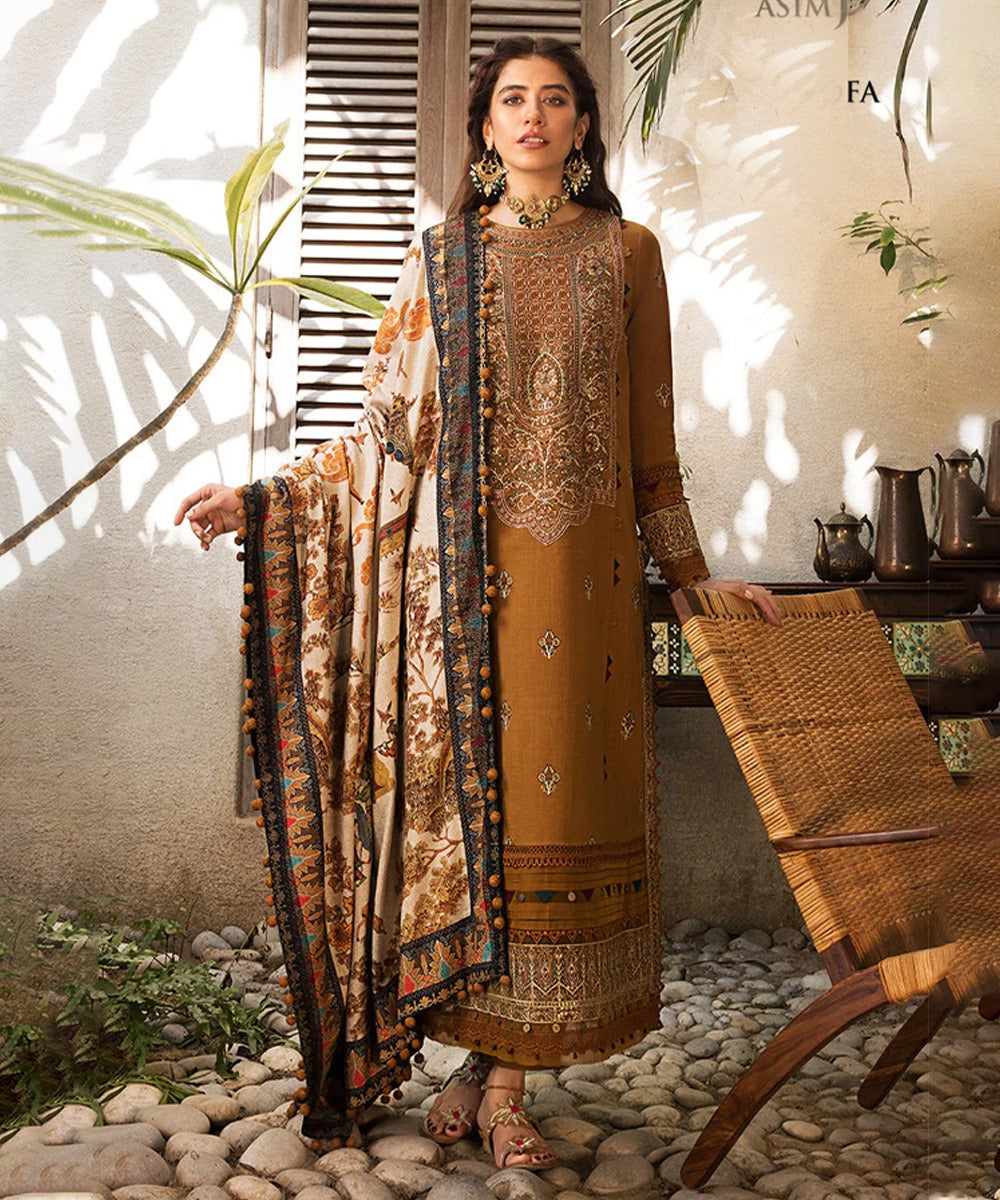 Dhanak-3PC Embroidered Shirt with Digital Printed Wool Shawl - 3572