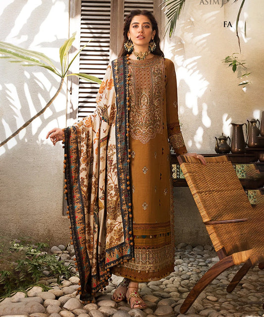 Dhanak-3PC Embroidered Shirt with Digital Printed Wool Shawl - 3572