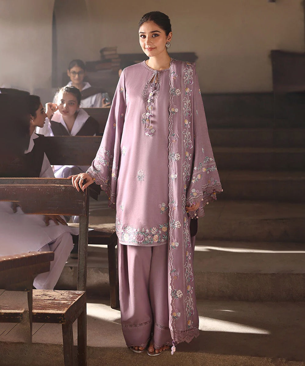 Dhanak-3PC Embroidered Shirt with Chiffon Embroidered Dupatta - 3557