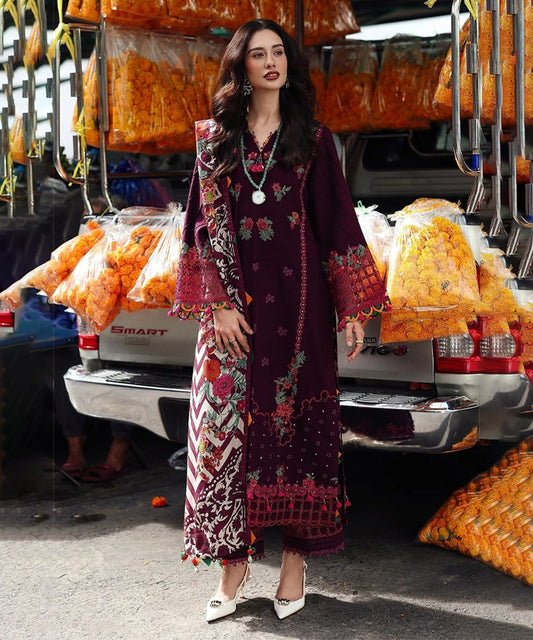 Dhanak-3PC Embroidered Shirt with Digital Printed Wool Shawl - 3555