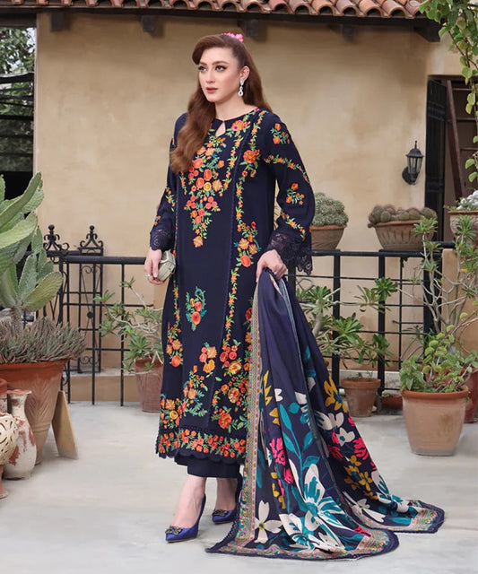 Dhanak-3PC Embroidered Shirt with Digital Printed Wool Shawl - 3545