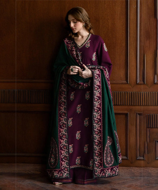 Dhanak 3PC Embroidered Shirt with Dhanak Embroidered Dupatta-3563