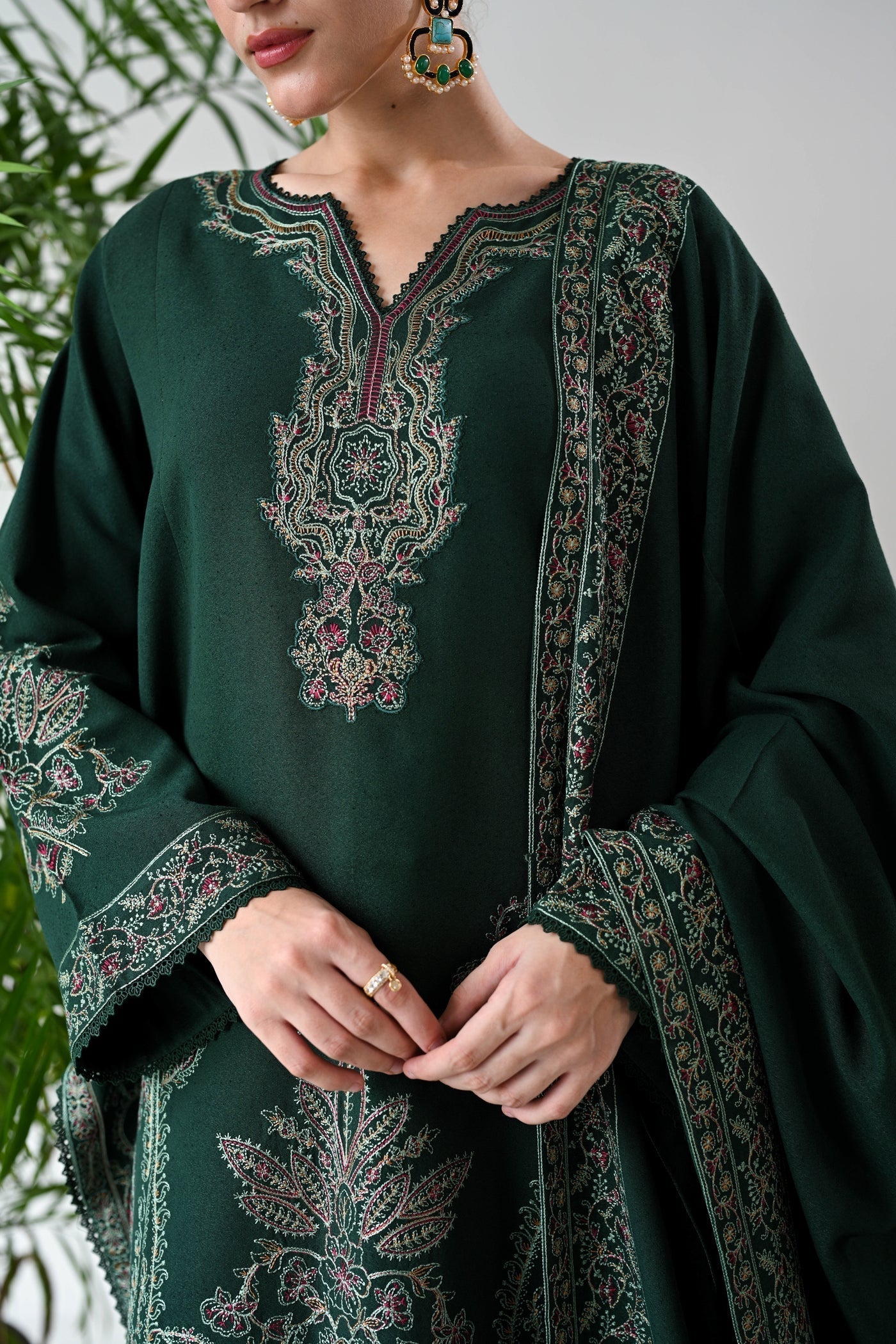 Dhanak 3PC Embroidered Shirt with Dhanak Embroidered Dupatta-3523