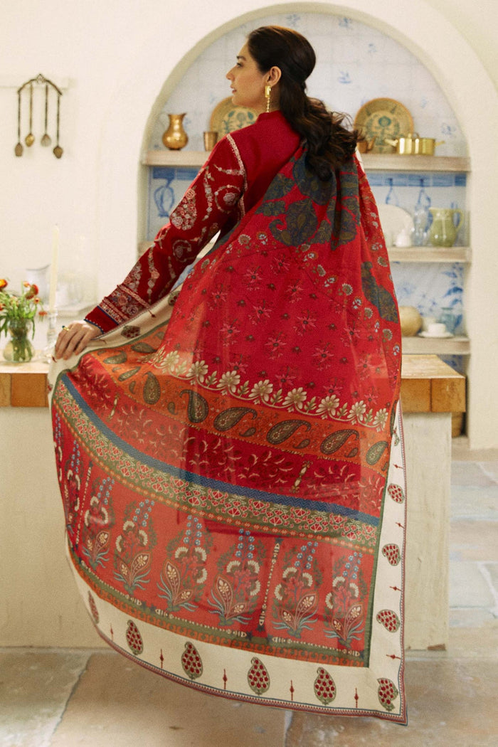 Dhanak-3PC Embroidered Shirt with Digital Printed Wool Shawl - 659