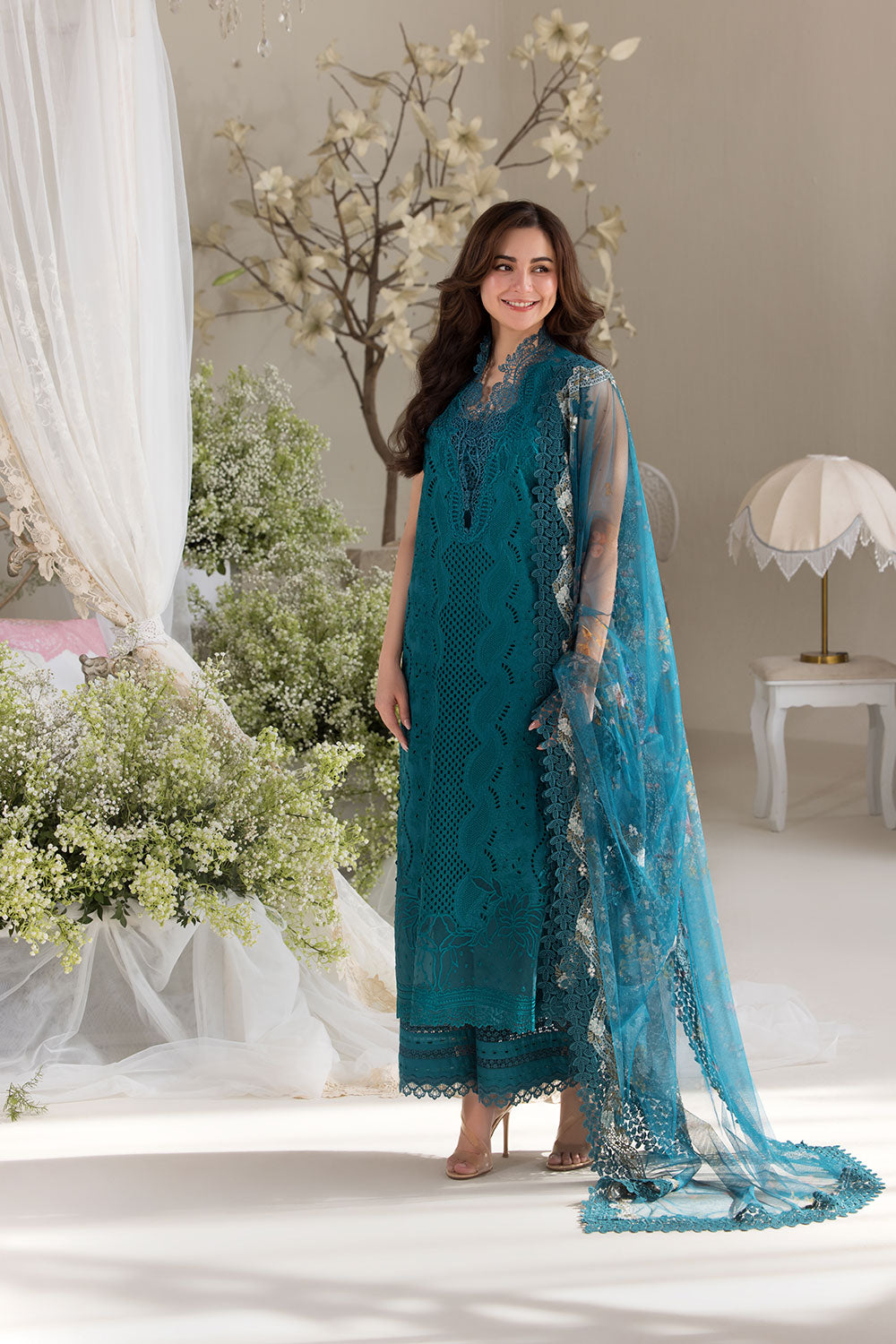 Dhanak-3PC Embroidered Shirt with Digital Printed Embroidered Dupatta-3359