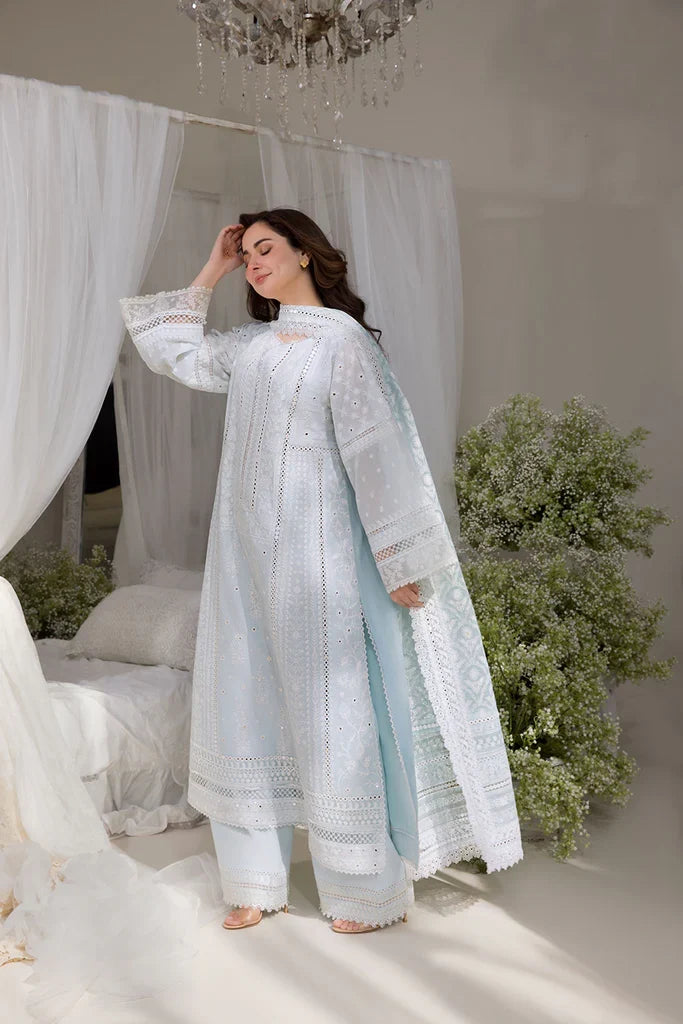 Dhanak-3PC Embroidered Shirt with Chiffon Digital Printed Dupatta - 6103