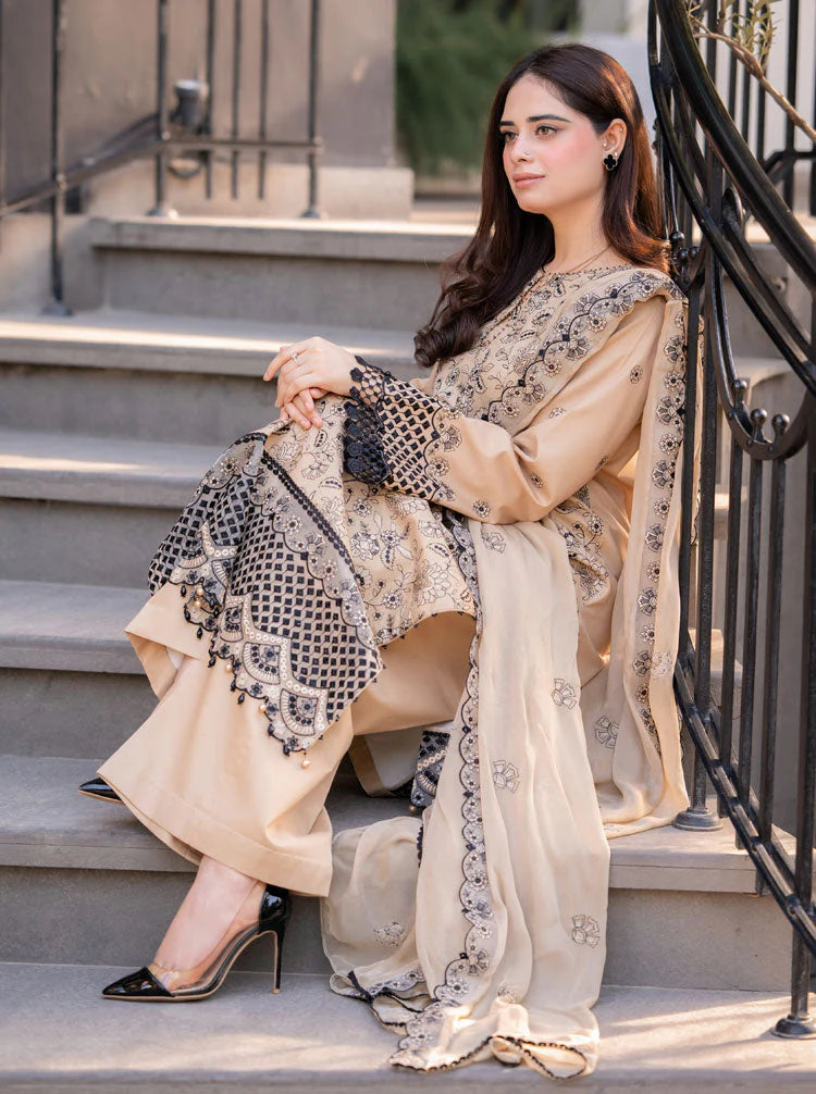 Dhanak-3PC Embroidered Shirt with Chiffon Embroidered Dupatta-3397