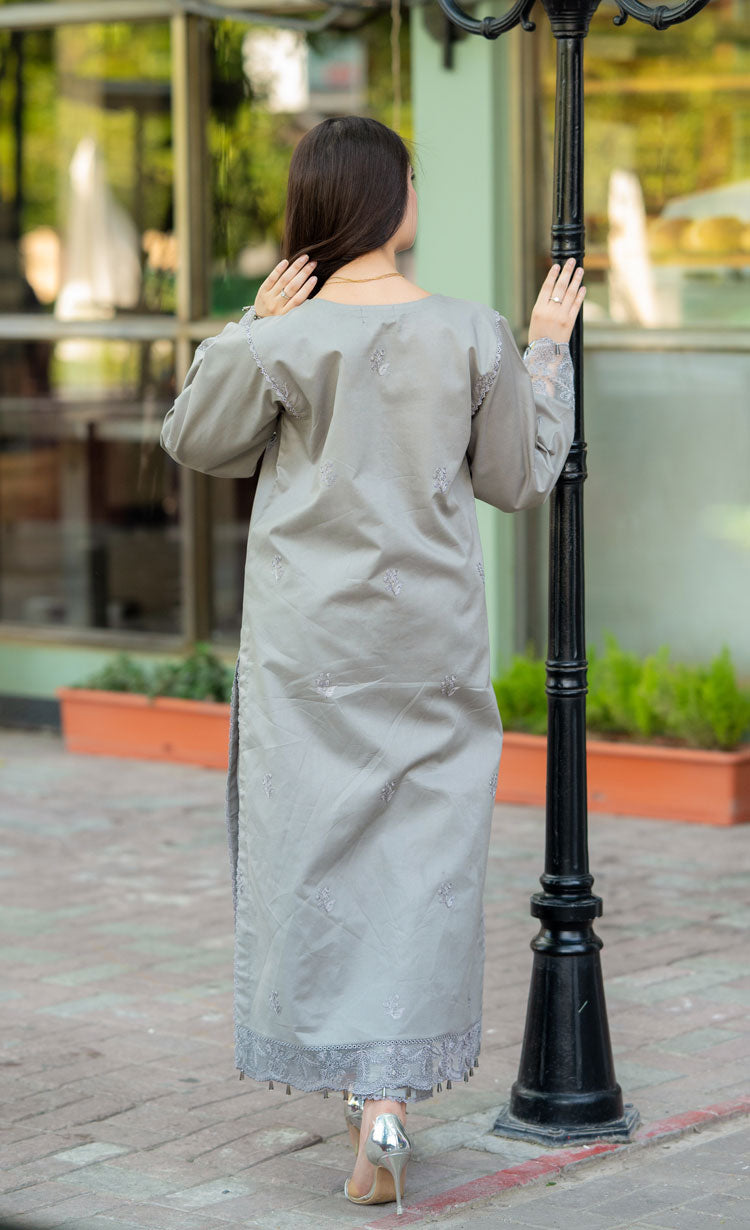 Dhanak-3PC Chikankari Embroidered Shirt with Chiffon Embroidered Dupatta - 6155