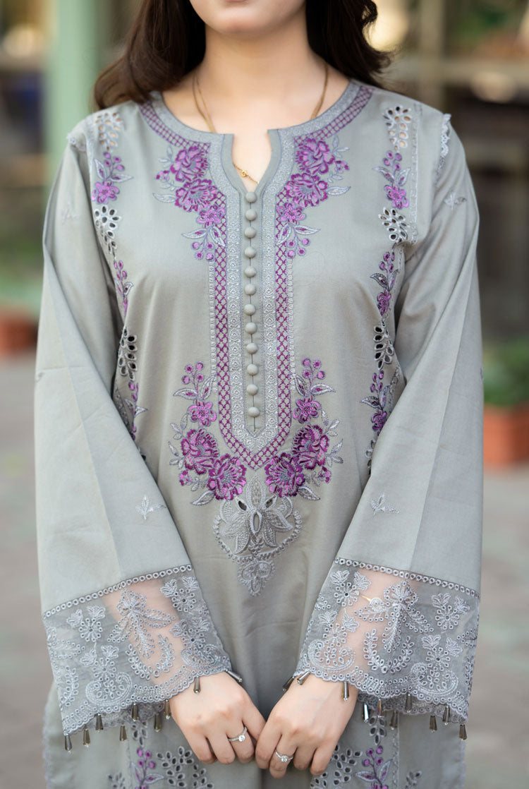 Dhanak-3PC Chikankari Embroidered Shirt with Chiffon Embroidered Dupatta - 6155
