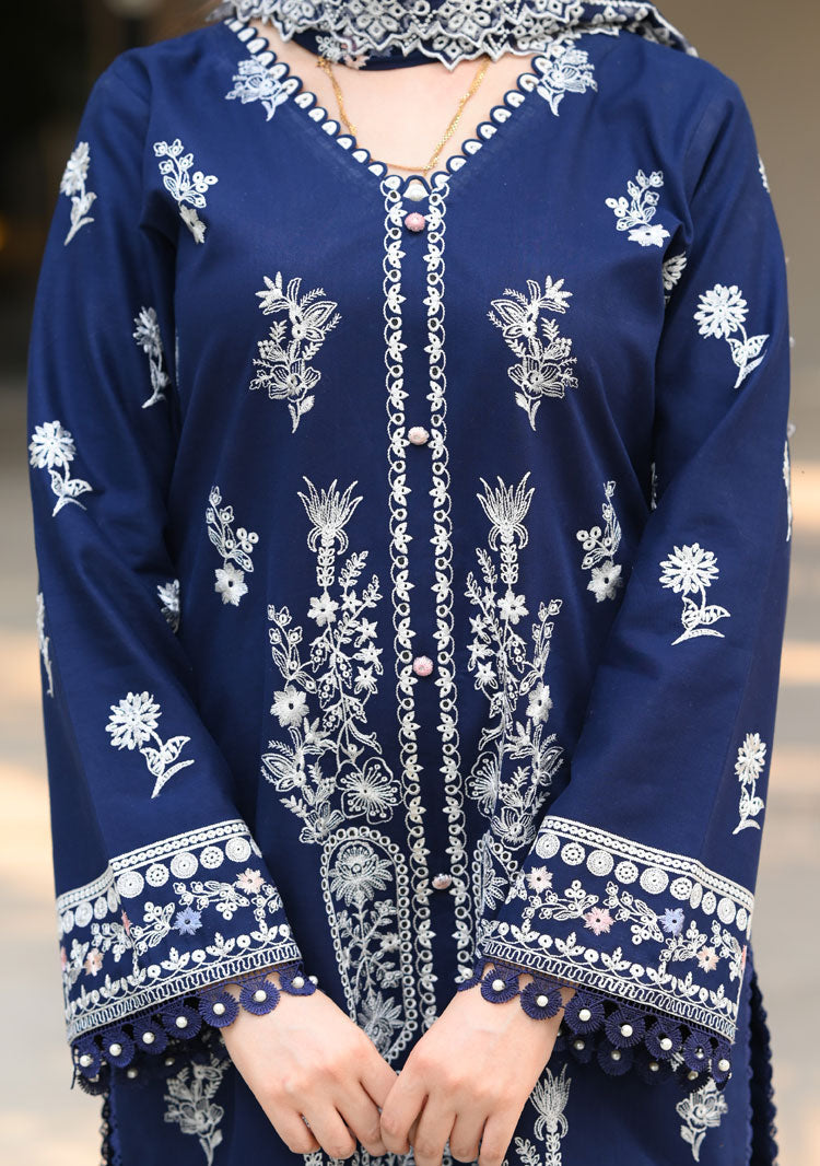 Dhanak-3PC Embroidered Shirt with Chiffon Embroidered Dupatta - 3460