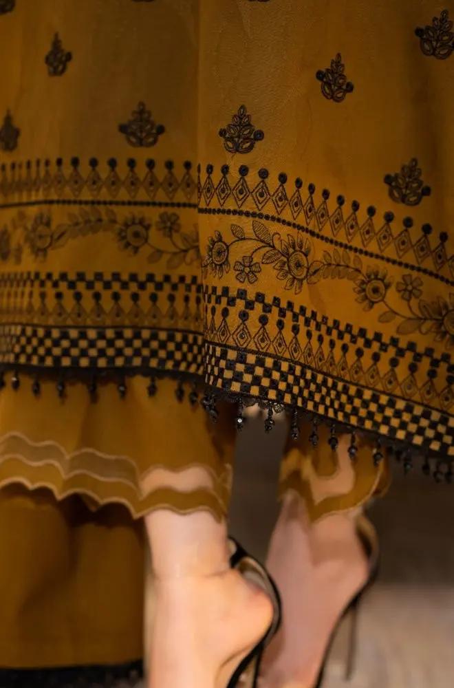 Dhanak-3PC Embroidered Shirt with Dhanak Embroidered Dupatta - 3398