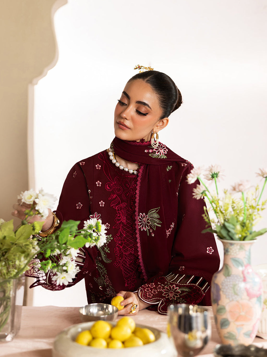 Dhanak-3PC Embroidered Shirt with Chiffon Embroidered Dupatta - 6425