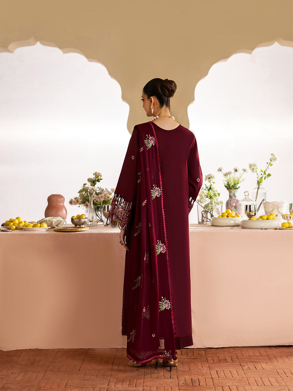 Dhanak-3PC Embroidered Shirt with Chiffon Embroidered Dupatta - 6425