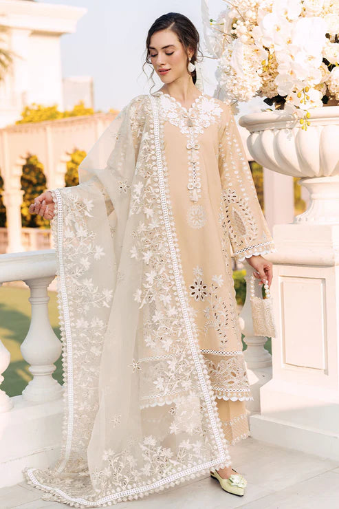 MUSHQ 3PC Lawn Chekankari Embroidered With Organza Embroidered Dupatta-402