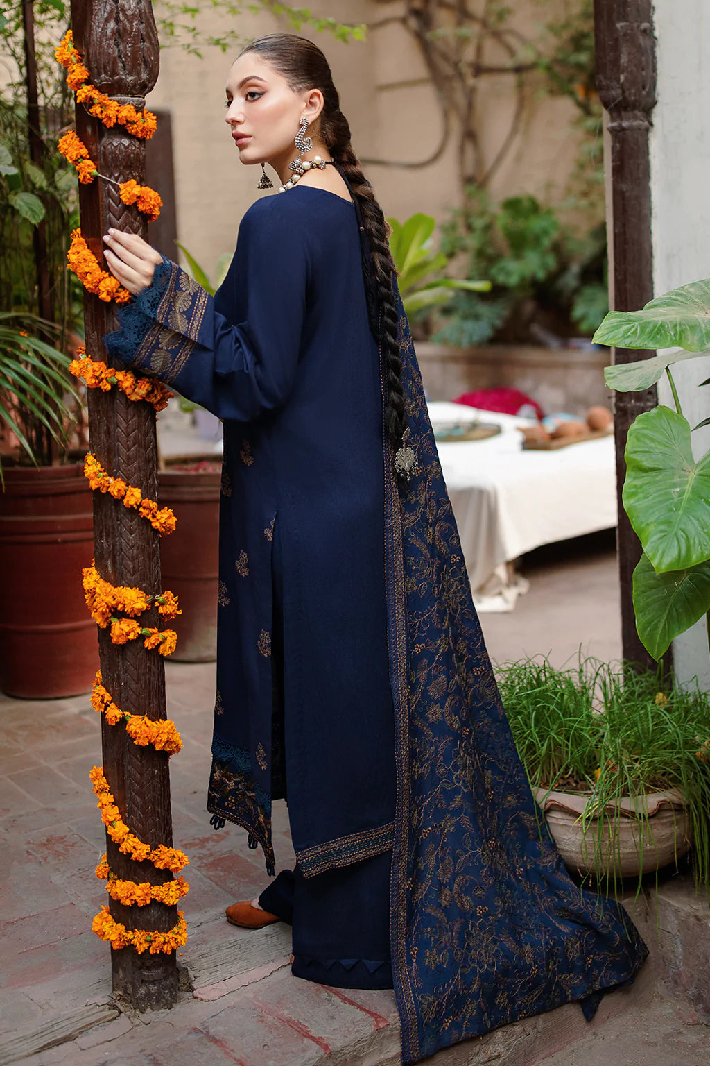 Dhanak-3PC Embroidered Shirt with Dhanak Embroidered Shawl - 1263