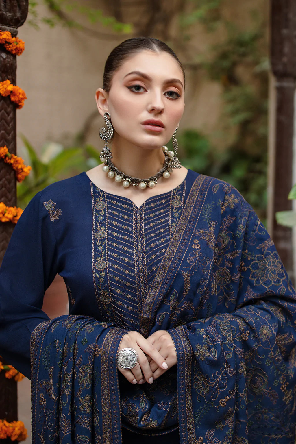 Dhanak-3PC Embroidered Shirt with Dhanak Embroidered Shawl - 1263