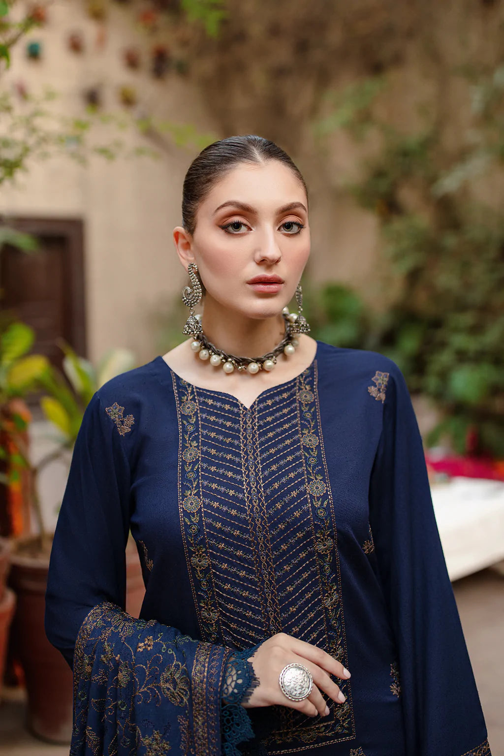 Dhanak-3PC Embroidered Shirt with Dhanak Embroidered Shawl - 1263