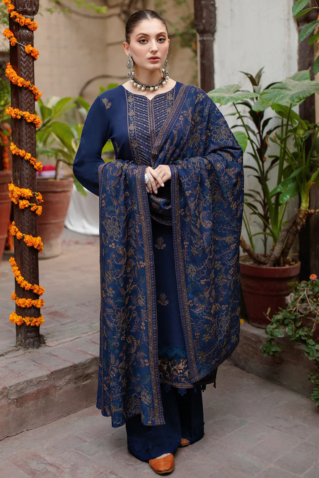 Dhanak-3PC Embroidered Shirt with Dhanak Embroidered Shawl - 1263