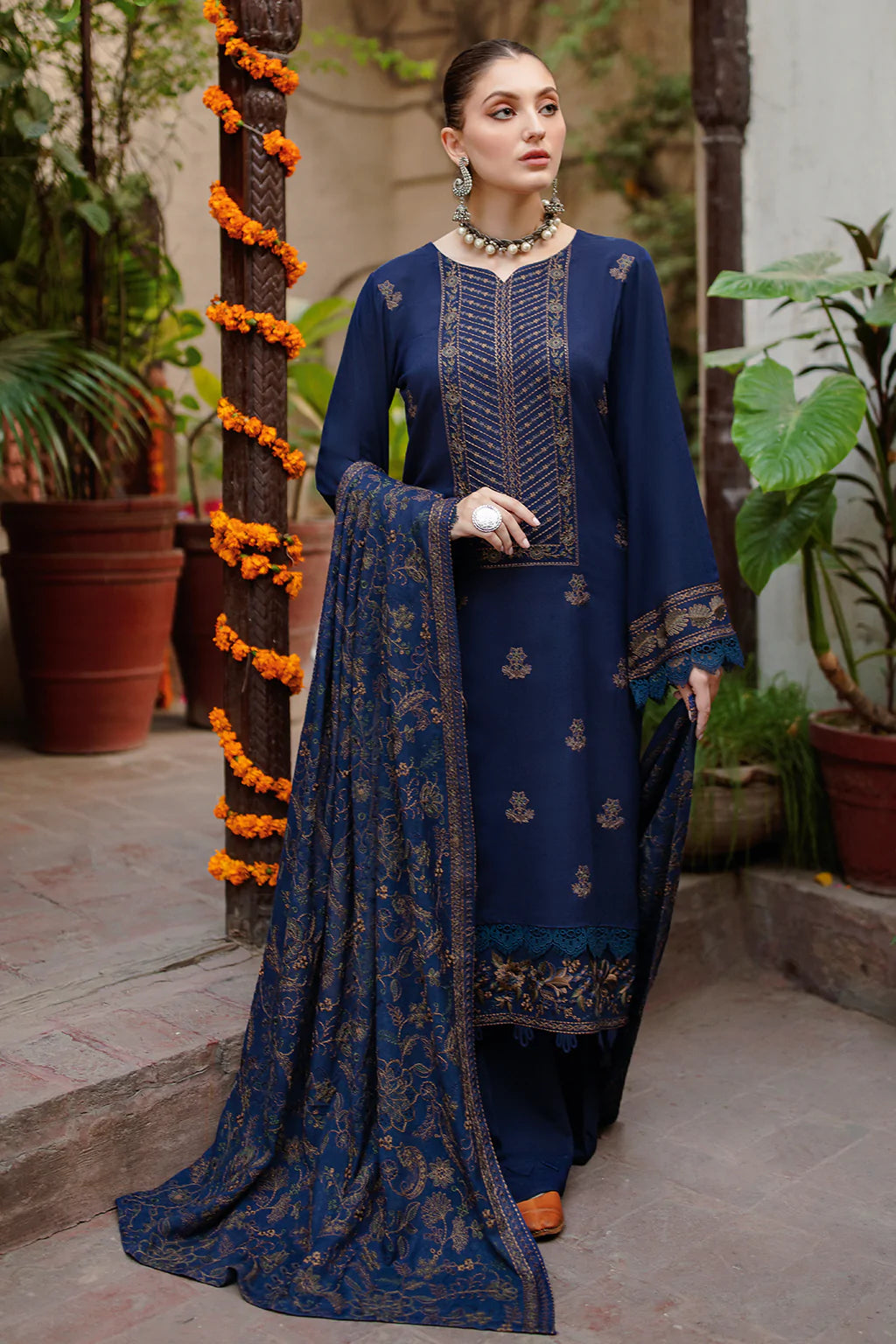 Dhanak-3PC Embroidered Shirt with Dhanak Embroidered Shawl - 1263