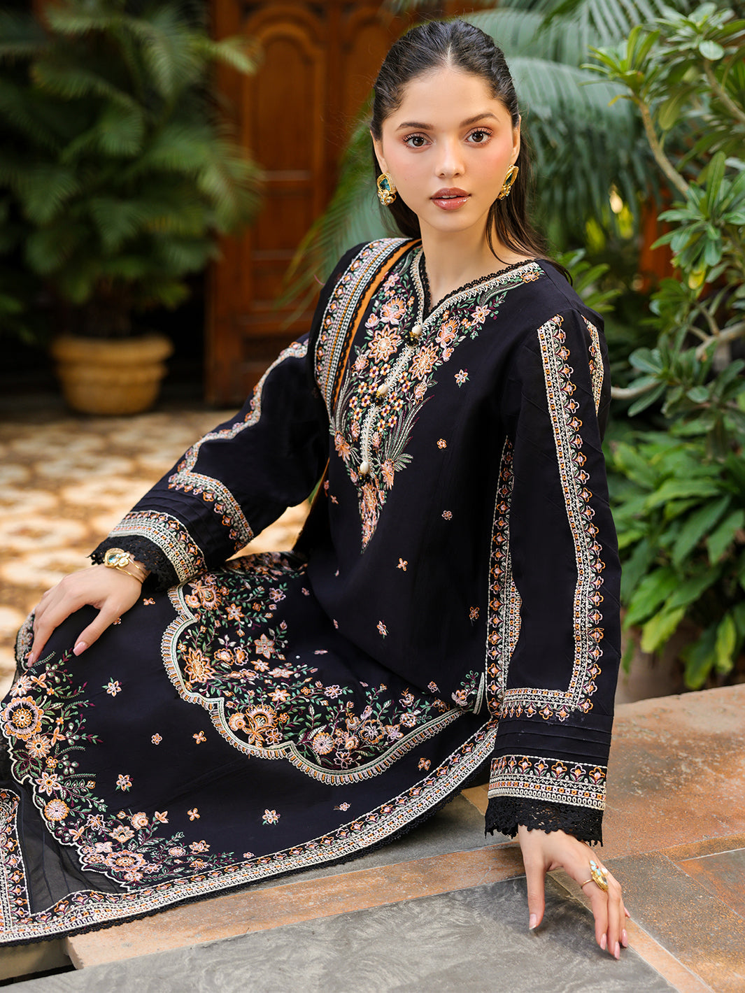 Dhanak-3PC Embroidered Shirt with Chiffon Embroidered Dupatta - 6391