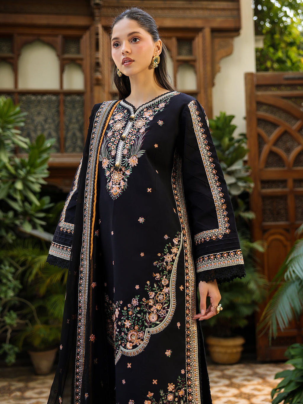 Dhanak-3PC Embroidered Shirt with Chiffon Embroidered Dupatta - 6391