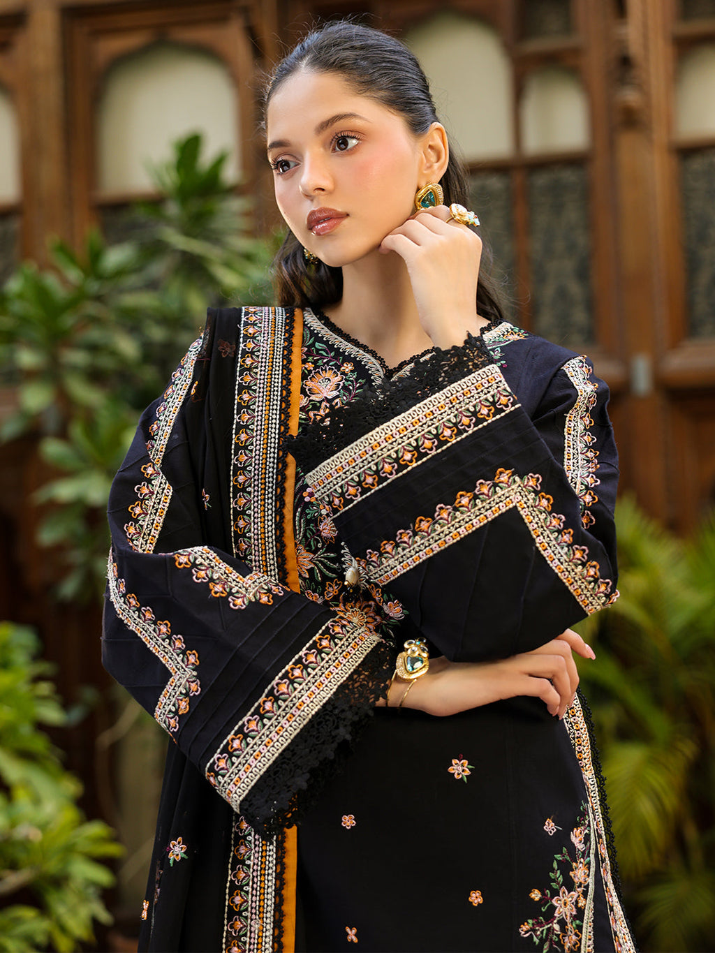 Dhanak-3PC Embroidered Shirt with Chiffon Embroidered Dupatta - 6391
