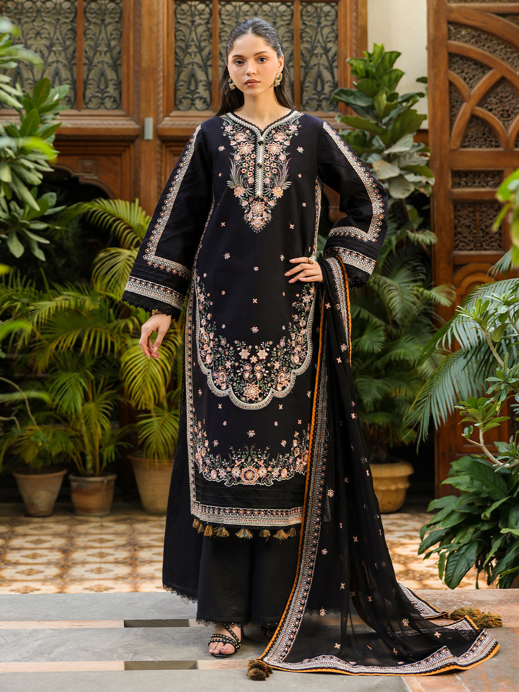 Dhanak-3PC Embroidered Shirt with Chiffon Embroidered Dupatta - 6391