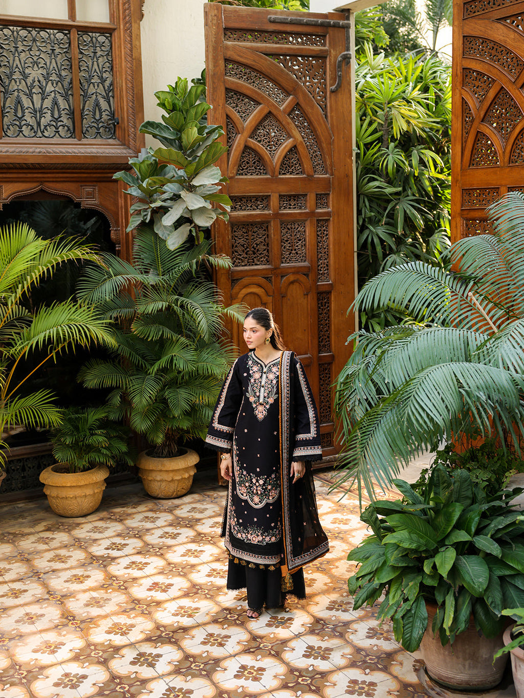 Dhanak-3PC Embroidered Shirt with Chiffon Embroidered Dupatta - 6391