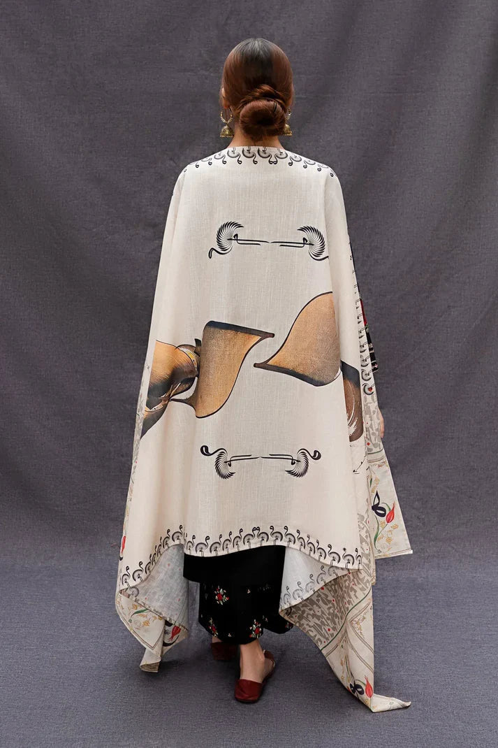 Dhanak-3PC Embroidered Shirt with Digital Printed Wool Shawl - 167