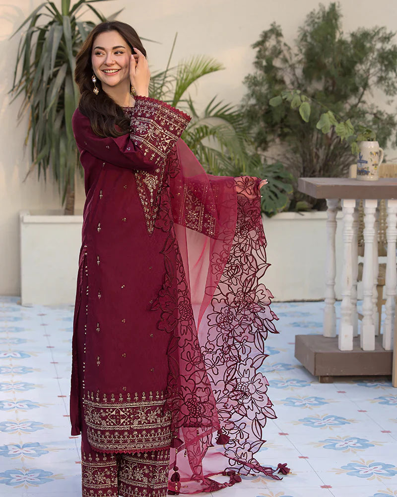 Lawn-3PC Embroidered Shirt with Organza Embroidered Dupatta- 5065