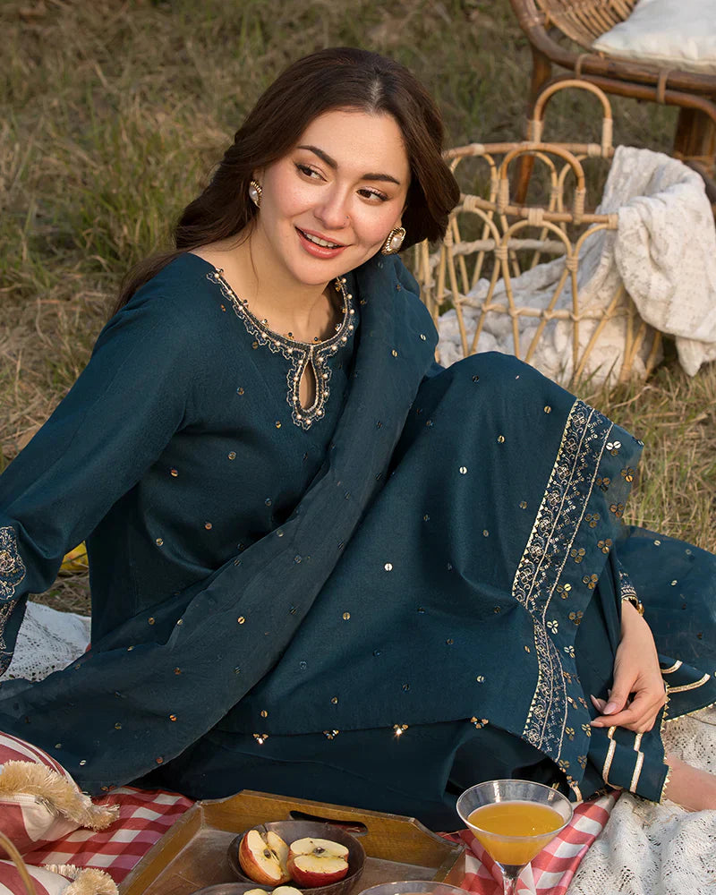 Lawn-3PC Embroidered Shirt with Organza Sequins Embroidered Dupatta- 5062
