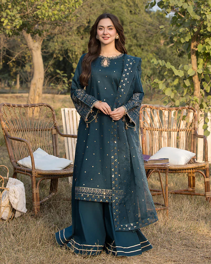 Lawn-3PC Embroidered Shirt with Organza Sequins Embroidered Dupatta- 5062