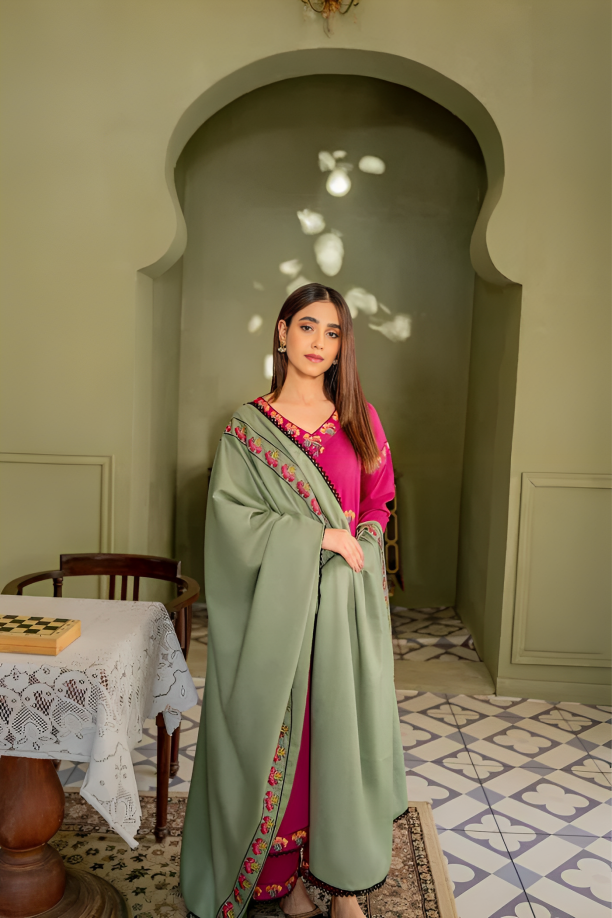 Dhanak 3PC Embroidered Shirt with Dhanak embroidered dupatta-619