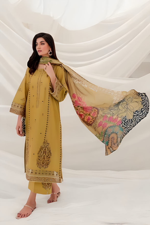 BATIK Dhanak 3PC Embroidered With Digital Printed Wool Shawl-638