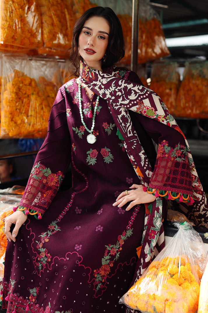 Dhanak-3PC Embroidered Shirt with Digital Printed Wool Shawl - 3555