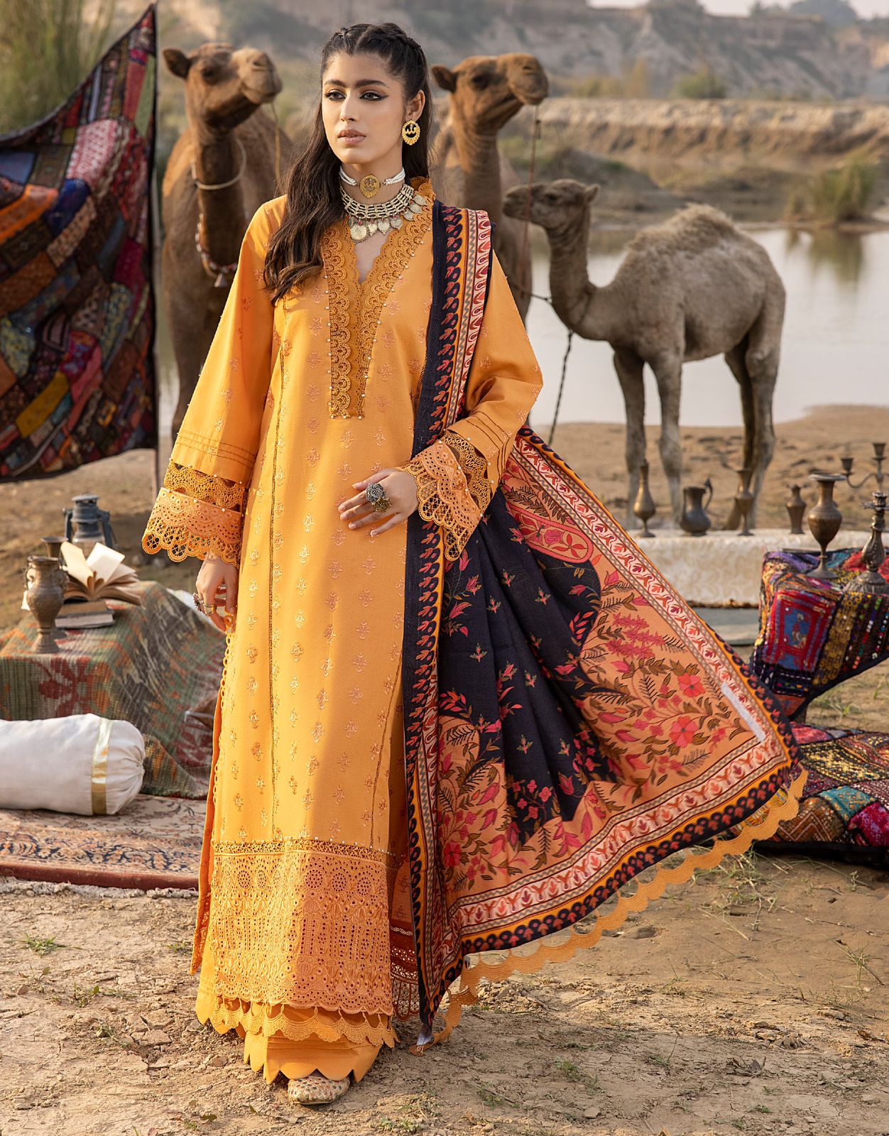 Lawn 3PC Embroidered With Printed Dupatta-332