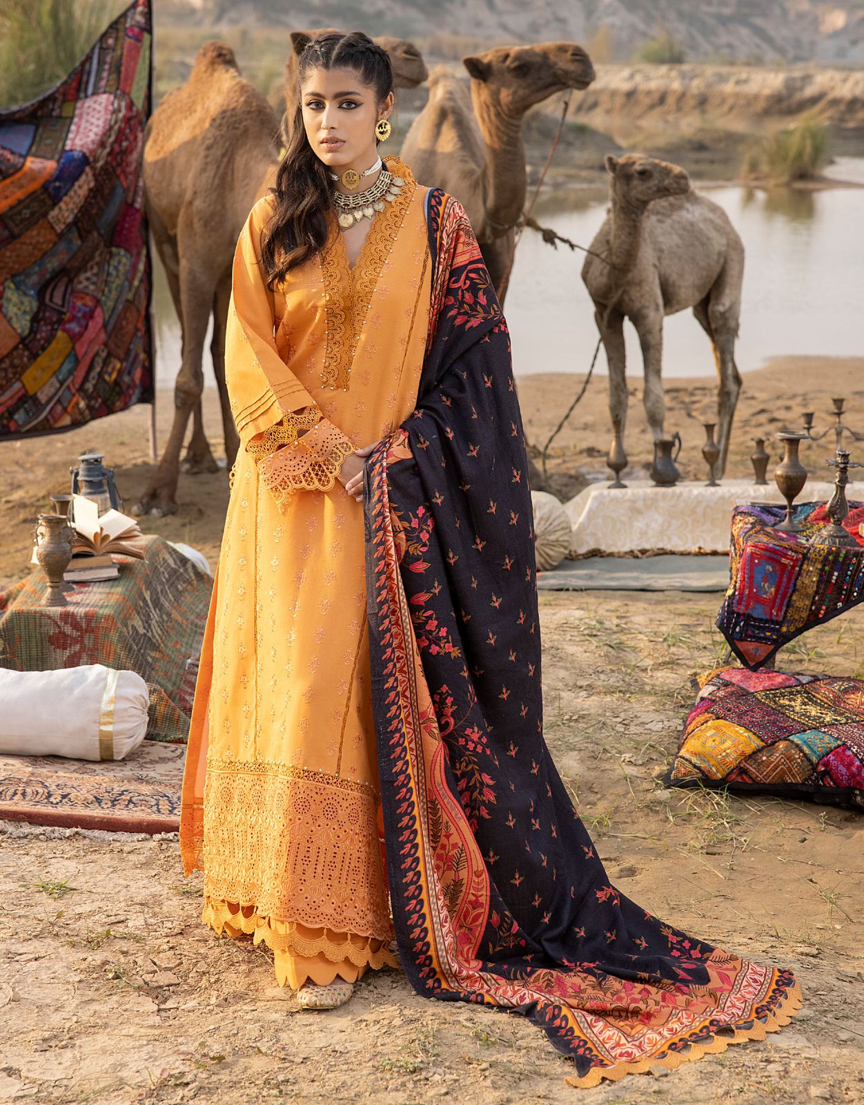 Lawn 3PC Embroidered With Printed Dupatta-332