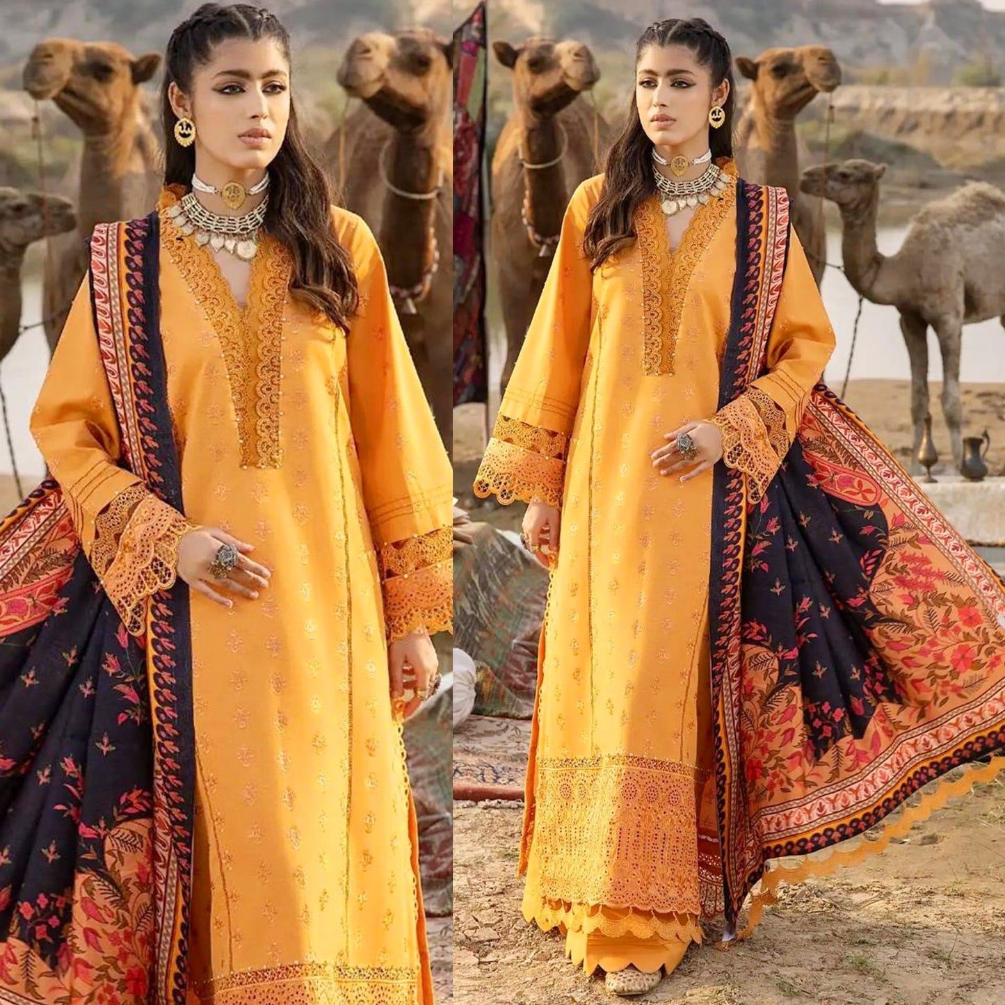 Lawn 3PC Embroidered With Printed Dupatta-332