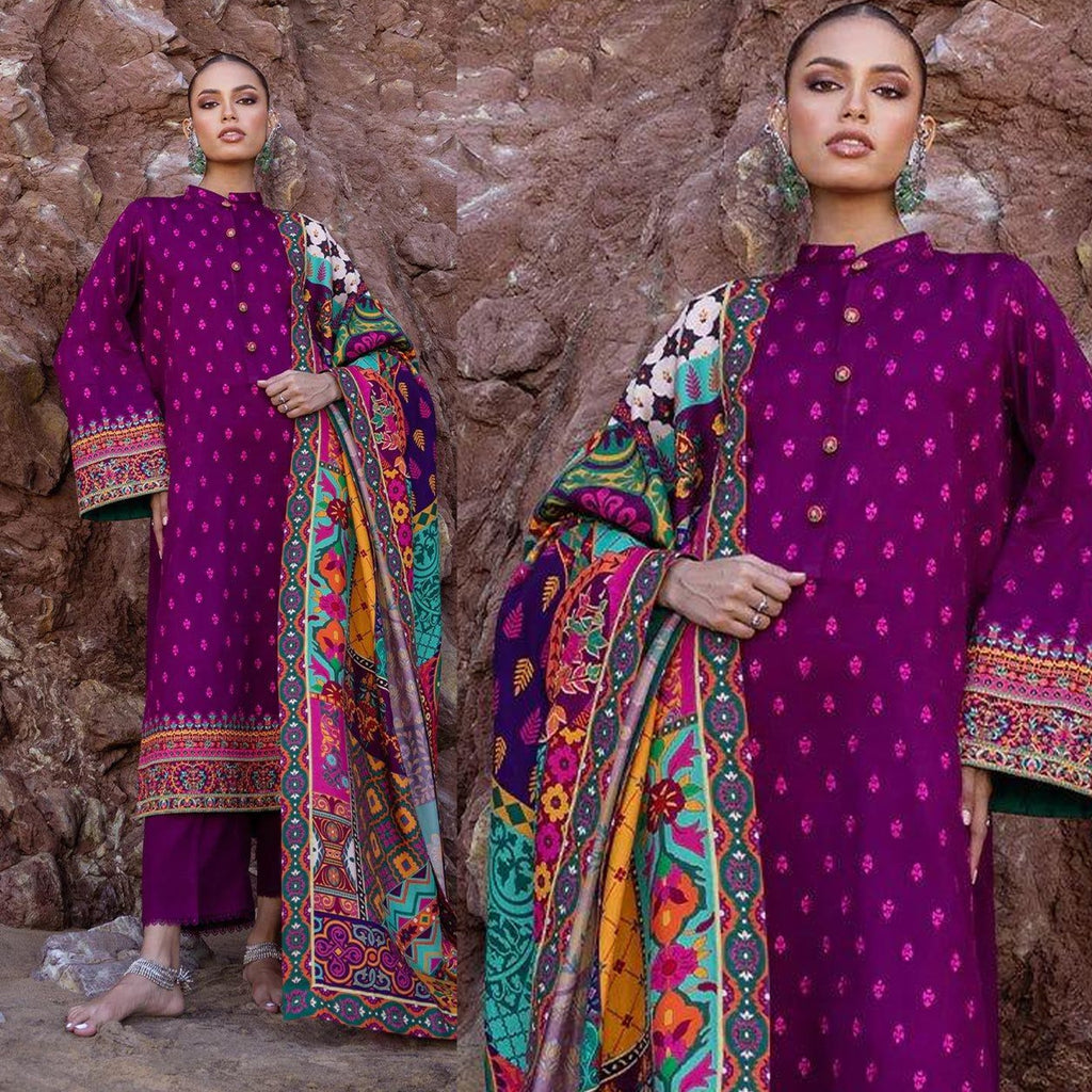 3PC Dhanak Embroidered Shirt With Printed Dupatta-681
