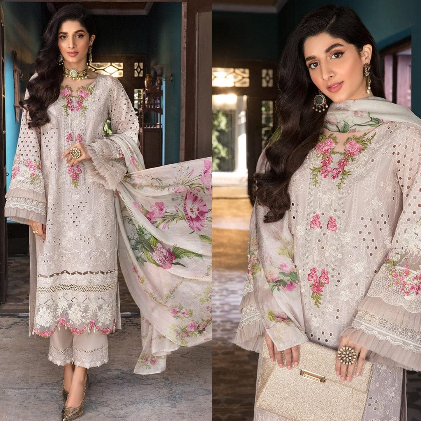 ELAF Dhanak 3PC Chikankari Embroidered With Printed Dupatta-676