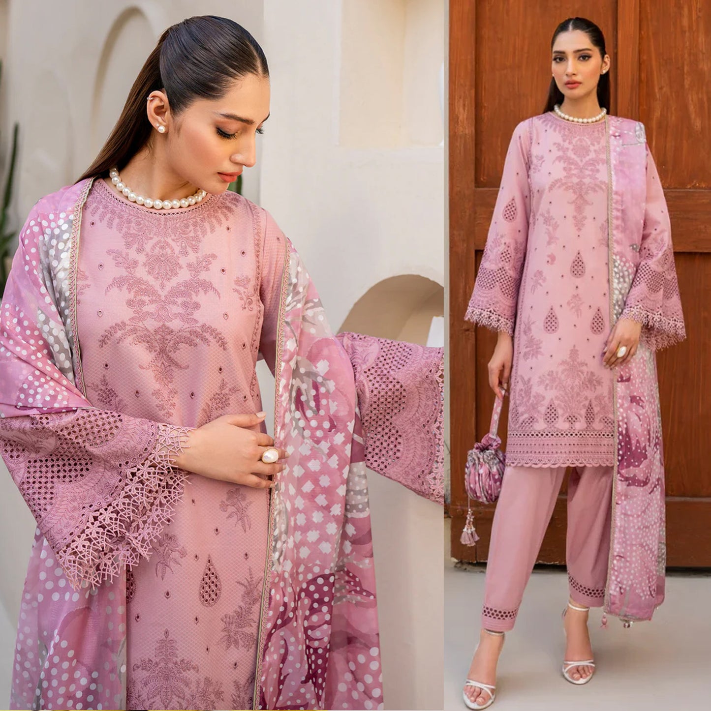 JAZMIN 3PC Chekankari Lawn Embroidered With Printed Dupatta-480