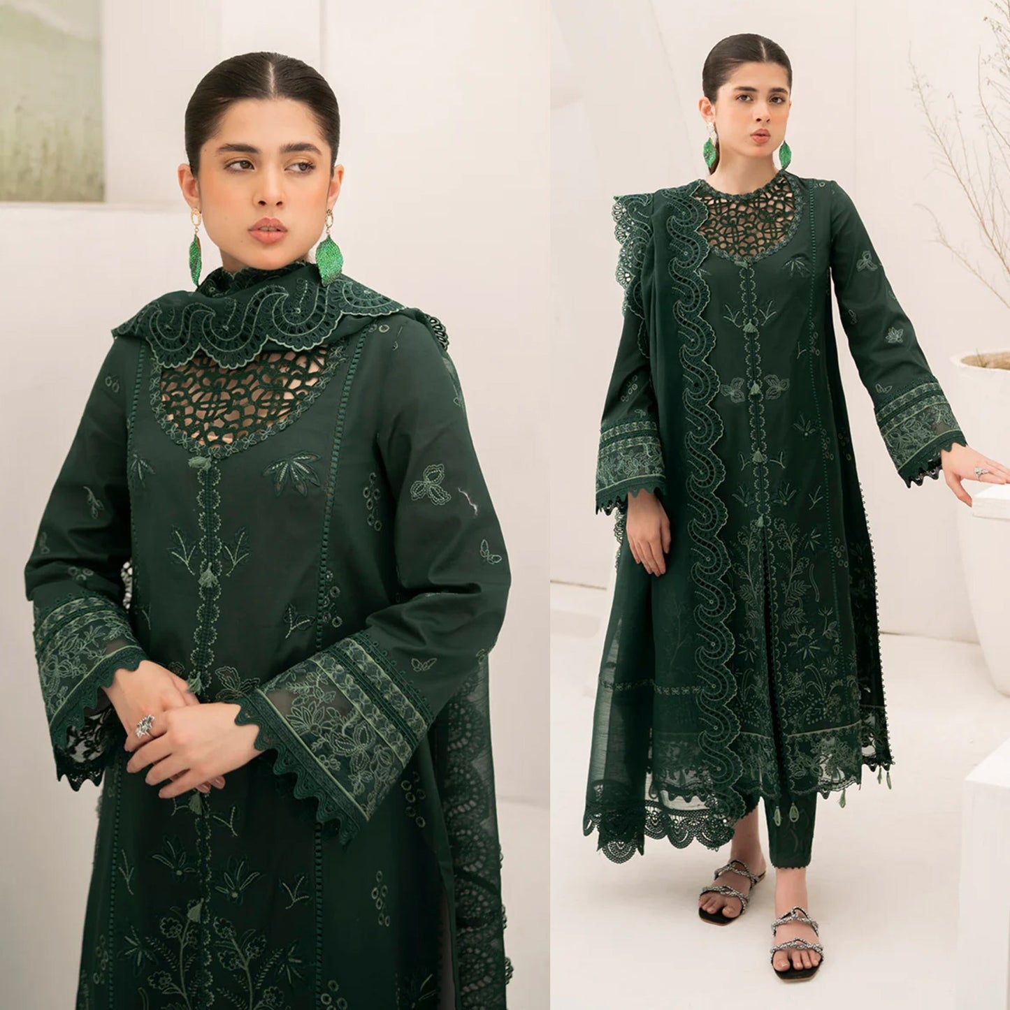 Lawn 3PC Embroidered With Organza Embroidered Dupatta-500