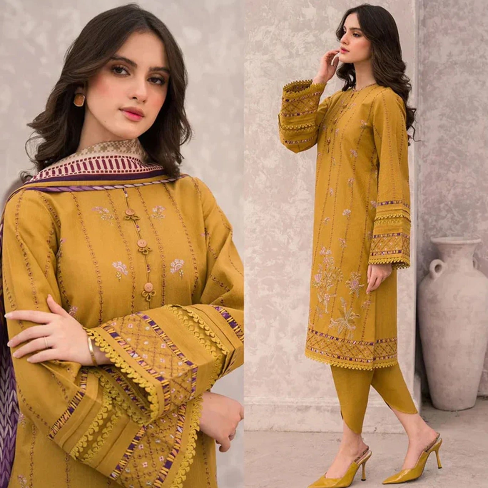 JAZMIN 3PC Lawn Embroidered Shirt With Printed Dupatta-496