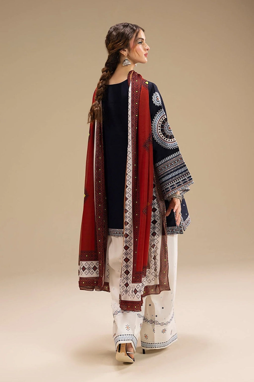 Lawn 3PC Embroidered Shirt with Digital Printed Jacquard Dupatta-5214