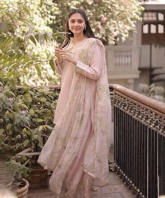 Lawn-3PC Embroidered Shirt with Organza Digital Printed Dupatta-5206