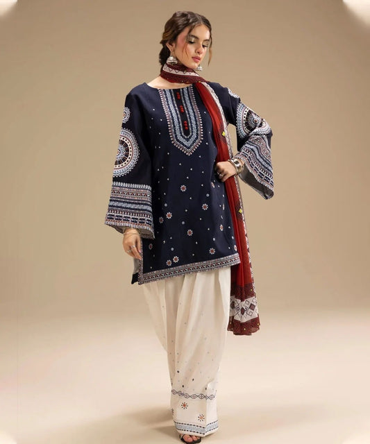 Lawn 3PC Embroidered Shirt with Digital Printed Jacquard Dupatta-5214