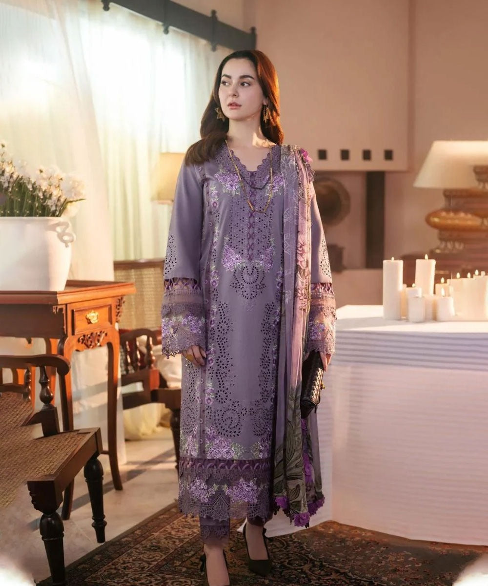Lawn-3PC Chikankari Embroidered With Digital Printed Jacquard Dupatta-5189