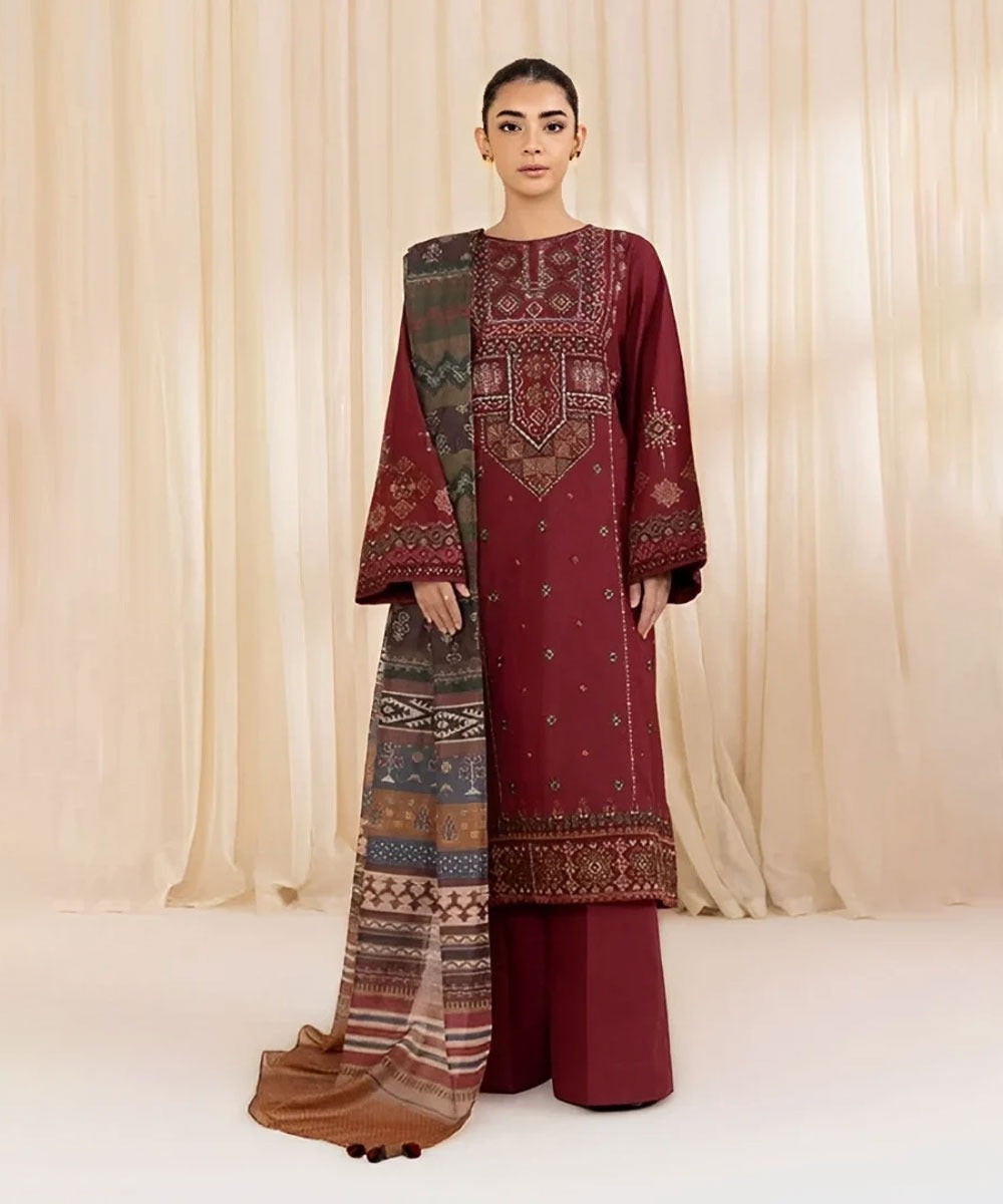 Lawn-3PC Embroidered Shirt with Digital Printed Jacquard Dupatta-5066