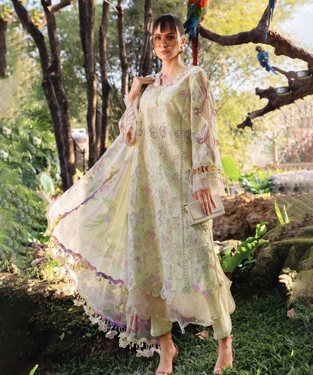 Lawn-3PC Chikankari Embroidered Shirt With Digital Printed Chiffon Dupatta-4022