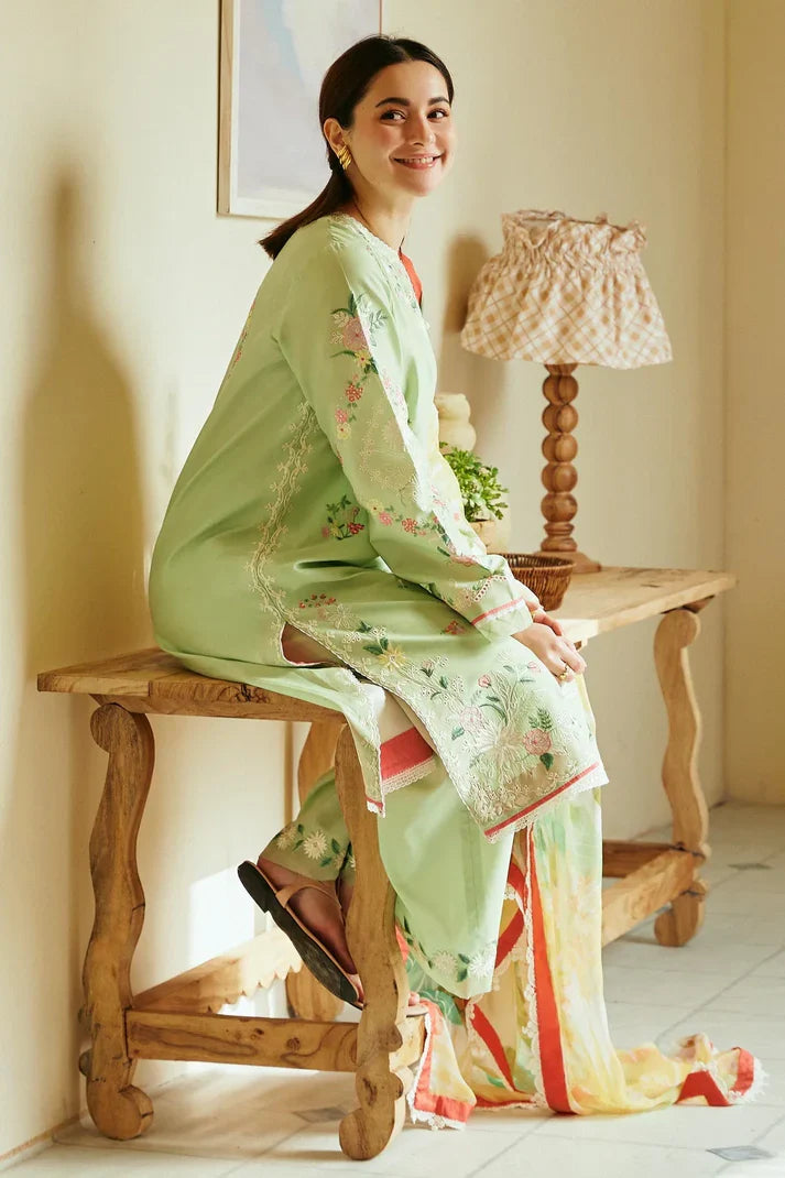 Dhanak-3PC Embroidered Shirt with Digital Printed Wool Shawl - 3238